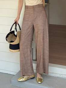 DAZY 女士直筒九分裤，宽松版型，优雅正式，春夏款 - 棕色 - 查看 8