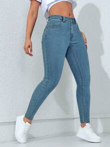 Flexra Quần jean denim nữ dáng ôm có túi, đa năng, thích hợp mặc thường ngày. - màu nâu - Xem 8