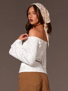 Athîral 女士休闲露肩长袖白色针织宽松弹力上衣，春夏款 - 白色 - 查看 2