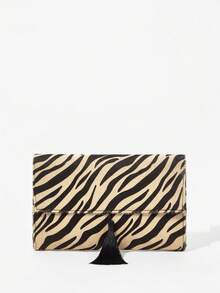 Maija Ladies Women Fashionable Simple And Elegant Classic Versatile Animal Pattern Zebra Pattern Fringed Design Clutch Bag, Suitable For Daily Vacation Parties