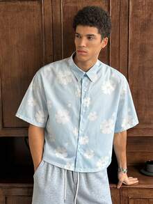 SWAVVY Collegiate Style Party & Date Floral Print Men's Shirt, Blue & White Striped - Blue - View 5