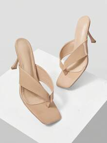 Mnmlis Women's French Style Square Toe Slip-On High Heel Mule Sandals, Apricot Color Valentine's Day - Apricot - View 5