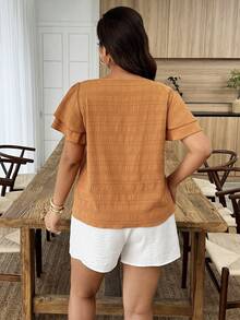 Weeklong Áo kiểu tay ngắn, viền bèo nhún. - màu nâu - Xem 2