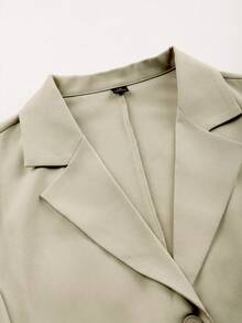 Franclia Áo blazer nữ cỡ lớn màu trơn, cổ bẻ, eo thắt, cài cúc phía trước, tay ngắn, màu mơ, kiểu dáng Pháp cổ điển thanh lịch, phù hợp cho công sở, đi làm, kinh doanh, thường ngày, đi biển, dự tiệc, hàng mới về mùa xuân/hè. - Màu be - Xem 3