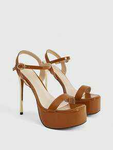 CUCCOO LuxiPop Women's High-Heeled Sandals, Classic Simple Thick-Heeled Thick-Soled High-Heeled Sandals, Thin-Strapped Combination, Sexy Nightclub Banquet Ball Women's Shoes, Dating, Elegant Holiday Sexy Wear Women's Shoes, Nightclub Party Style, Suitable For Spring And Summer, Vacation Wear, Travel Must-Have, 2000's Style - Small yellow brown - View 3