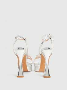 CUCCOO LuxiPop Women's Thick-Soled Platform Silver High-Heeled Sandals, Party-Style High-Heeled Sandals, Metal Elements With Multi-Design Sexy Nightclub High-Heeled Sandals, Square Toe And Ankle Platform Sandals, Suitable For Christmas Parties, Valentine's Day Gifts, The Perfect Choice For Fashionistas, Suitable For Spring And Summer, Vacation Wear, Travel Essentials, 2000's Style - Silver - View 4