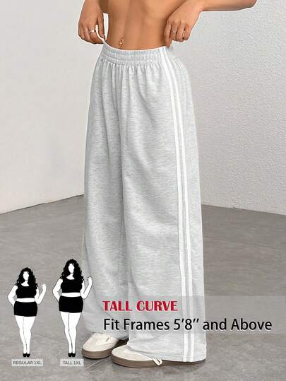 SHEIN Tall CURVE 大码女式弹力腰休闲百搭阔腿裤，适合日常穿着