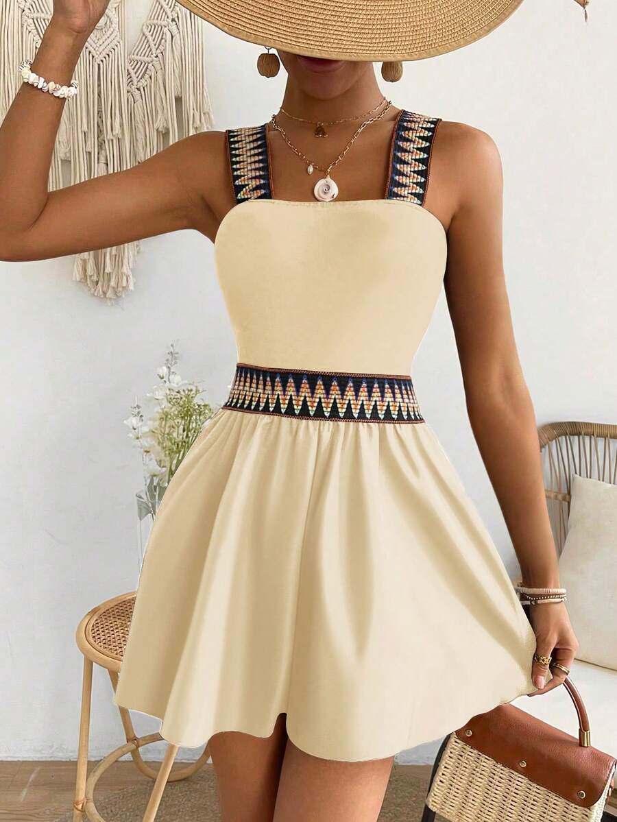 Breezaya Bộ áo liền quần xếp ly phối nơ, thích hợp cho kỳ nghỉ hè của nữ. - Màu be - Xem 1