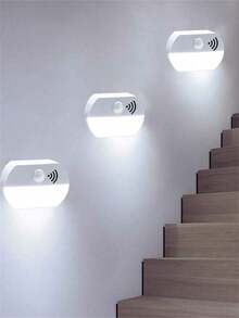 Motion Sensor Light Indoor Led Night Light Stick On Nightlight Battery Operated Lights For Hallway Stair Bathroom Closet Bedroom (AAA Battery Not Included),1/2/3pcs - White - View 1