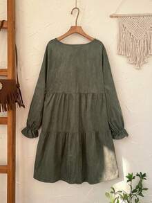 EMERY ROSE Plus Size Green Color Long Sleeve Casual Dress, Autumn/Winter,2025 New, Thanksgiving, Thanksgiving Outfit For Women - Army Green - View 8