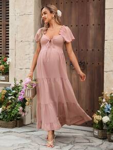 SHEIN Robe de maternité à volants et confortable - Vieux Rose - Voir 4