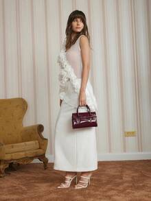 SHECARRY Bolso de mano para damas, color borgoña, con delicadas tiras, imprescindible para el transporte. - Burdeos - Ver 4