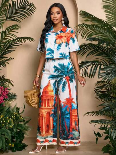 SOLERSUN Sexy And Elegant Beach Vacation Shirt, Coconut Tree-Themed Casual Women's Spring And Summer Shirt