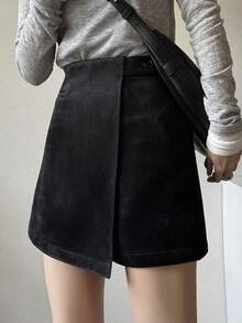 FRIFUL Women's Grey Shorts Skirt, Commuter Style, Spring/Summer - Black - View 3