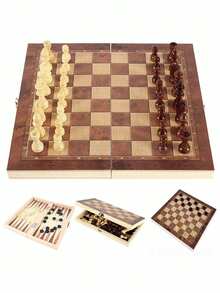Ensemble de jeu d'échecs en bois 3-en-1 avec fond floqué, antidérapant et résistant à l'usure, comprenant des pièces d'échecs de tailles multiples (24/29/34/39/48 cm), convenant aux compétitions d'échecs, aux jeux de table, etc. Peut se plier pour un rangement facile. Jeux de fête pour adultes convenant pour Halloween/Noël/Thanksgiving - Noir et Blanc - Voir 5