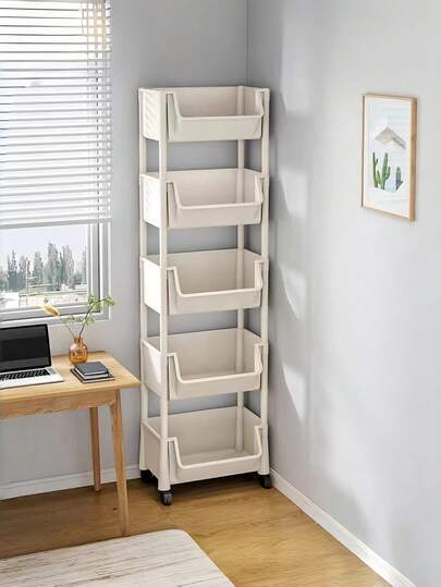 4/5-Level Rolling Storage Cart, Practical Plastic Rolling Storage Handcart, 5 Layers, Wheeled Movable Storage Rack, 360-Degree Rotation, Functional Cart, Book Cart, Storage Cabinet, Decorative Items, Gifts, Back-To-School Season, Father's Day. Suitable For Bathrooms, Living Rooms, Kitchens, Utensils, And Other Storage Boxes – Indoor Multi-Level Storage Rack, Movable Storage Cart | Modern Storage | Open Shelving Design, Rolling Storage Cart