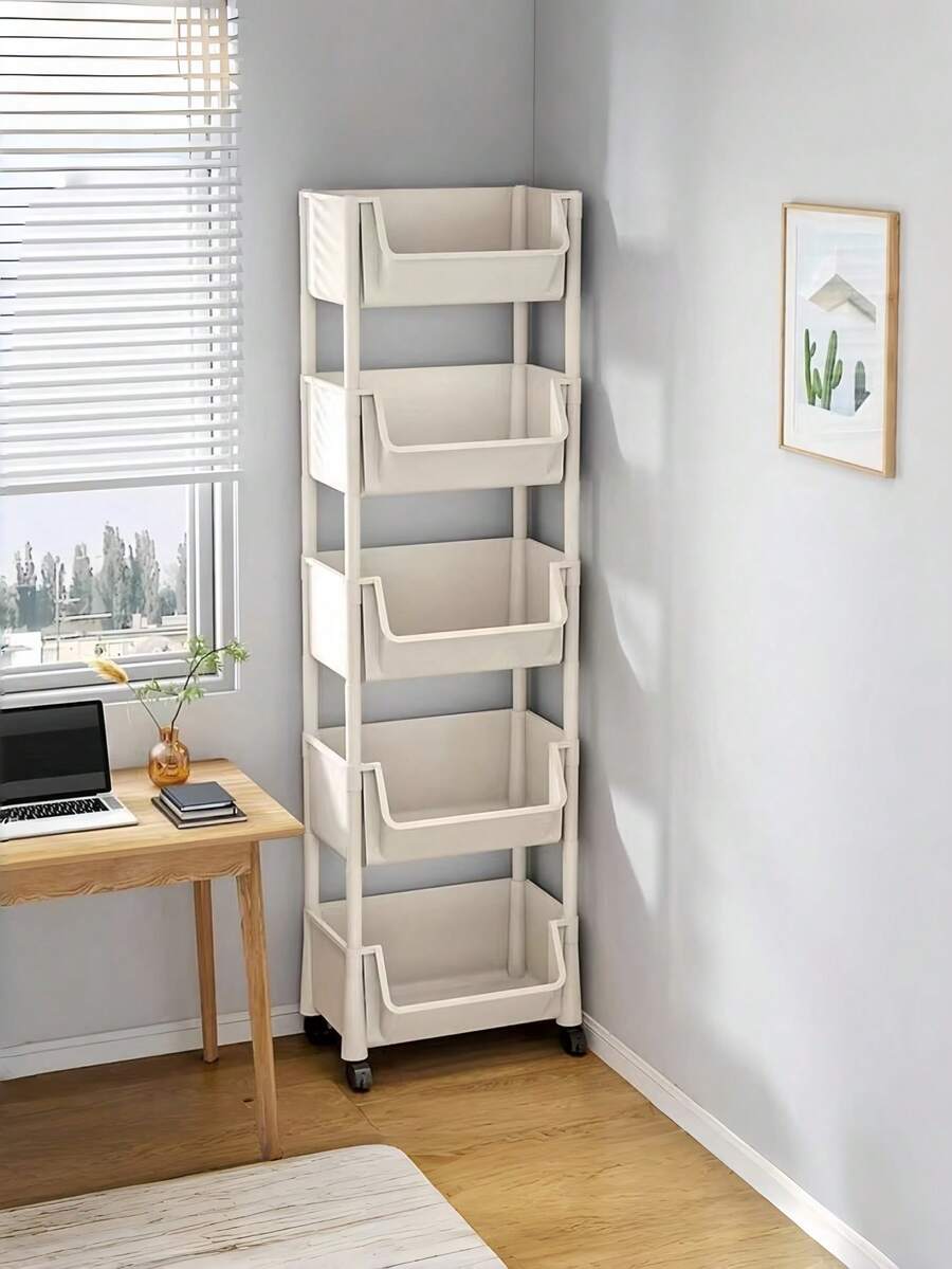 Carrito de almacenamiento con ruedas de 4/5 niveles, carrito de almacenamiento práctico de plástico con ruedas, 5 capas, estantería móvil con ruedas, rotación de 360 grados, carrito funcional, carrito de libros, gabinete de almacenamiento, artículos decorativos, regalos, temporada de regreso a clases, Día del Padre. Adecuado para baños, salas de estar, cocinas, utensilios y otras cajas de almacenamiento - Estantería de almacenamiento multinivel móvil para interiores, carrito de almacenamiento móvil | Almacenamiento moderno | Diseño de estantería abierta, carrito de almacenamiento con ruedas - Multicolor - Ver 1