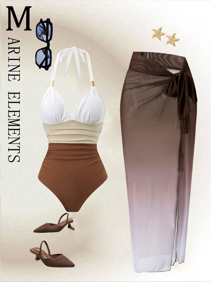 Swim Oasis 2026 New Spring/Summer 2pcs Women Swimsuit, European & American Style Halter Backless Beach Vacation Swimwear Set - Multicolor - View 1