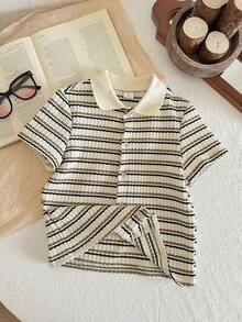 男童针织条纹 Polo 领休闲衬衫 - 彩色 - 查看 5