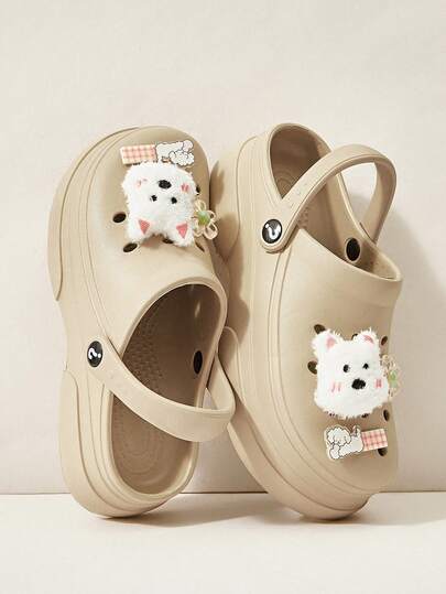 Cuccoo Women's Khaki Breathable Hollow Out Sandals, Can DIY Shoe Flower Decor, Outdoor Beach Casual Slides With Cartoon Animal Decoration Valentine's Day