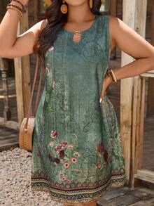 SHEIN LUNE Trang phục nữ cỡ lớn cho ngày Quốc khánh 4 tháng 7, phong cách thường ngày thoải mái, trang phục giáo viên cho nữ, trang phục mini thư giãn ấm áp cho kỳ nghỉ, váy boho cho nữ, váy hè cho nữ, trang phục đi biển. - màu xanh lá - Xem 4