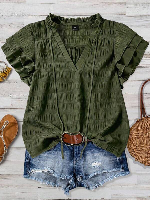 Linhara Large-Sized Woven Simple Summer Vacation Shirt