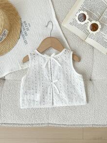 女婴可爱夏季休闲百搭白色刺绣镂空背心 - 白色 - 查看 4