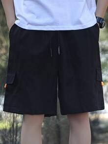 Manfinity Hypemode Men's Solid Color Casual Cargo Shorts - Black - View 5