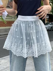 FRIFUL Váy ngắn lưới thêu hoa dành cho nữ, kiểu dáng thường ngày. - trắng - Xem 6