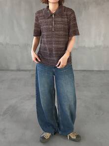 FRIFUL 女士宽松常规扎染彩色宽松短袖T恤 - 棕色 - 查看 4