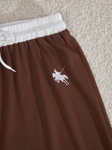 Genkimix Kids 少女骑士印花撞色荷叶边领长袖T恤和裤子休闲套装 - 棕色 - 查看 10