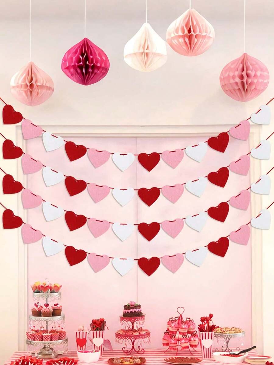 Dây trang trí hình trái tim treo ngày Valentine, vòng hoa trái tim bằng nỉ màu đỏ hồng trắng cho lễ kỷ niệm, đám cưới, sinh nhật, trang trí nhà cửa, quà tặng ngày Valentine, trang trí phòng. - Nhiều màu - Xem 1