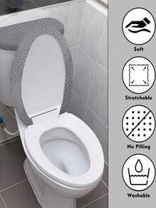 1 Set Solid Color Jacquard Knitted Toilet Seat Cover And Tank Cover, Stretch Toilet Seat Cover Set For Bathroom, Fits Small Size Toilet Tank And Lid, Home Decor - Dark Grey - View 8