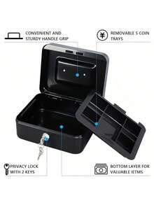 大容量安全现金盒，带安全弹簧夹锁 - 重型金属结构，配有可拆卸硬币托盘和现金整理器，3 种款式可选。 - 彩色 - 查看 6