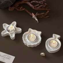 DIY海洋系列硅胶模具 - 海星、贝壳和小鱼形状，适用于树脂、环氧树脂和石膏烛台 - 白色 - 查看 4