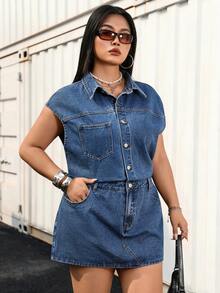 Jeanoix Y2K Fashion Versatile Polo Collar Denim Dress, Slimming, Suitable For Spring And Autumn - Blue - View 8
