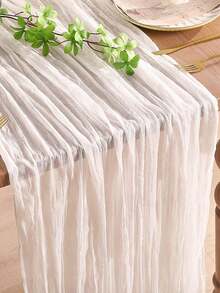 5pcs White Pleated Table Runner Folding Table Flag, Festive Birthday Decor Wedding Decor Holiday Home Decor Party Room Table Decoration Table Cloth, Table Centrepiece Table Runner, Banquet Decoration, Wedding Table Cover, Solid Color Table Runner For Rural Wedding, Kitchen Table Runner, Party Favors, Decor - White - View 6
