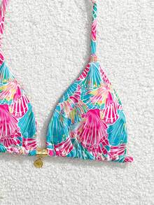 SHEIN 少女两件套印花比基尼泳衣上装，彩色贝壳和海星金属装饰，适合夏季、游泳和海滩穿着。 - 彩色 - 查看 4