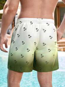 Manfinity KASUA Men's Gradient Coconut Tree Print Beach Shorts, Summer Holiday Style - Army Green - View 2