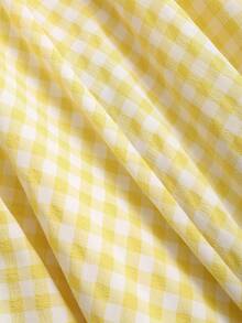 Sweetra French High Waist Vacation Style Dopamine Yellow & White Plaid Pleated Skirt For Women, Summer - Yellow - View 3