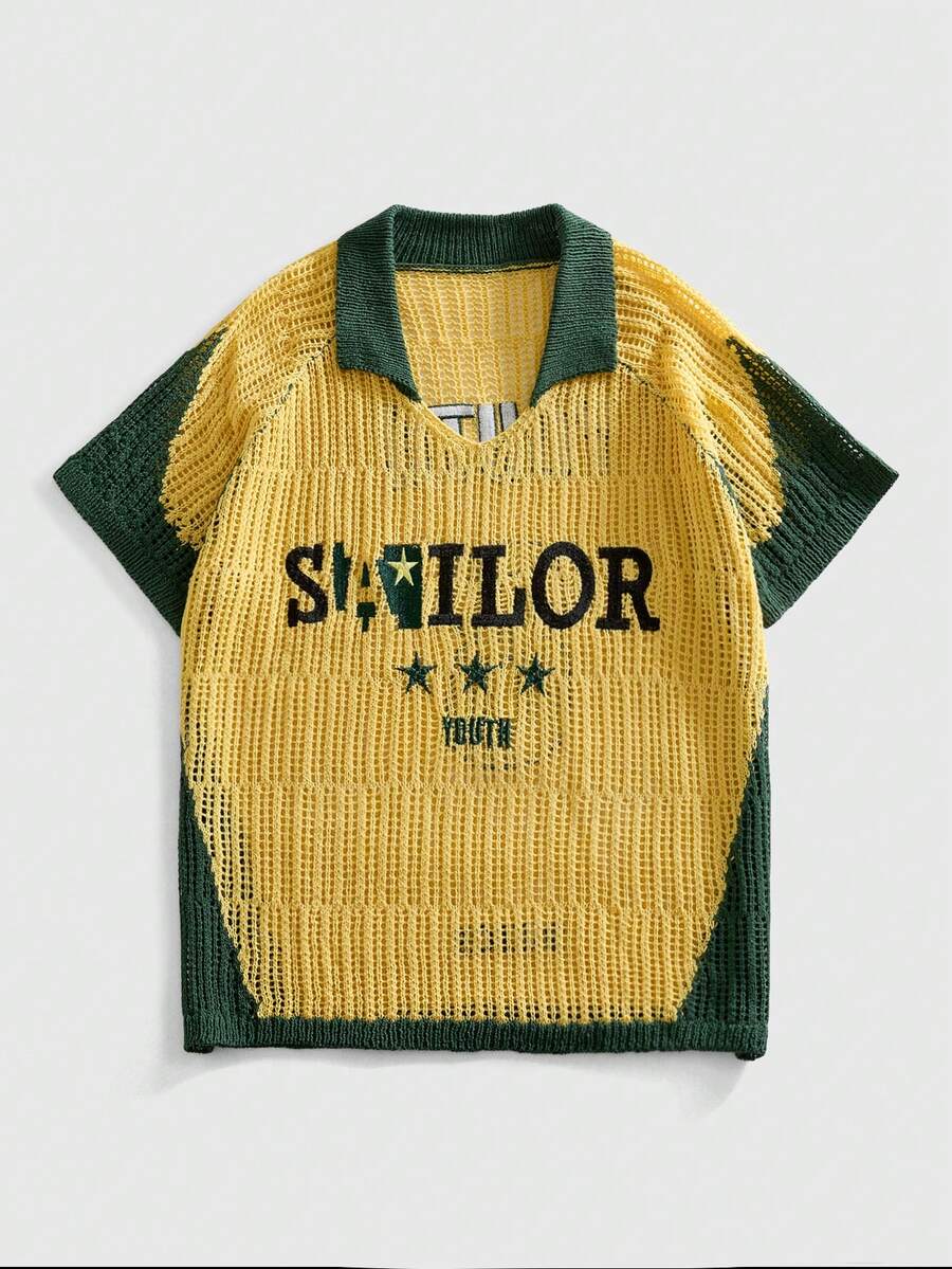 ROMWE MEN 男士复古 Polo 领足球提花针织毛衣 - 綠色 - 查看 1