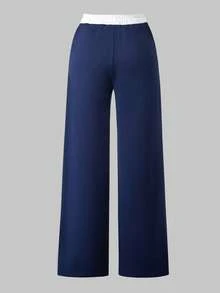 少女骑士印花撞色荷叶边领T恤和阔腿裤休闲装