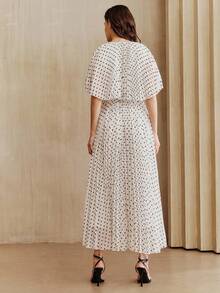 Anewsta Đầm đen chấm bi cổ chữ V thanh lịch kiểu vintage dành cho nữ - trắng - Xem 2