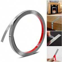 1 Roll Of 5-Meter Stainless Steel Self-Adhesive Wall Decorative Strip, Metal Decorative Strip, Non Drilling Flat Embedded Decorative Strip, Suitable For TV Background Wall And Ceiling Decoration - Silver - View 4
