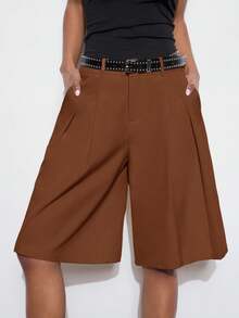 Maija 女士休闲宽松阔腿裤，纯色，适合夏季、秋季、都市通勤、商务休闲、办公室穿着、教师等场合。 - 棕色 - 查看 1