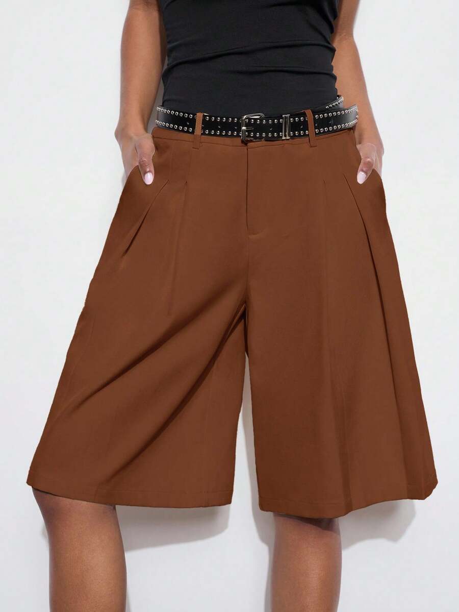 Maija 女士休闲宽松阔腿裤，纯色，适合夏季、秋季、都市通勤、商务休闲、办公室穿着、教师等场合。 - 棕色 - 查看 1