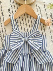 LMoss Kids Baby Girl Cute Striped Pattern Sleeveless Dress, Summer - Blue - View 4