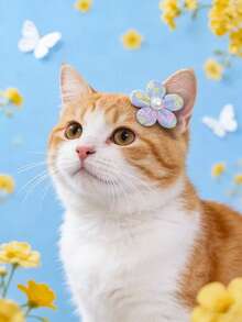 PETSIN 1 件装宠物珍珠花朵发夹；宠物卡通发夹；猫咪发夹；狗狗发夹；宠物配件；宠物用品。 - 彩色 - 查看 3