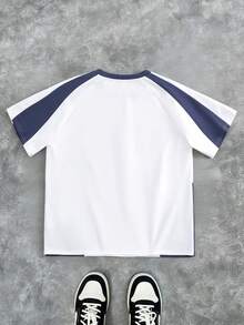 SHEIN 青少年男童休闲撞色圆领短袖T恤 - 霧霾藍 - 查看 2