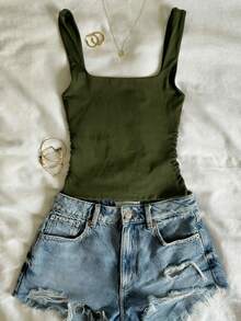 Glimmora 女士休闲纯色无袖背心，夏季 - 綠色 - 查看 2